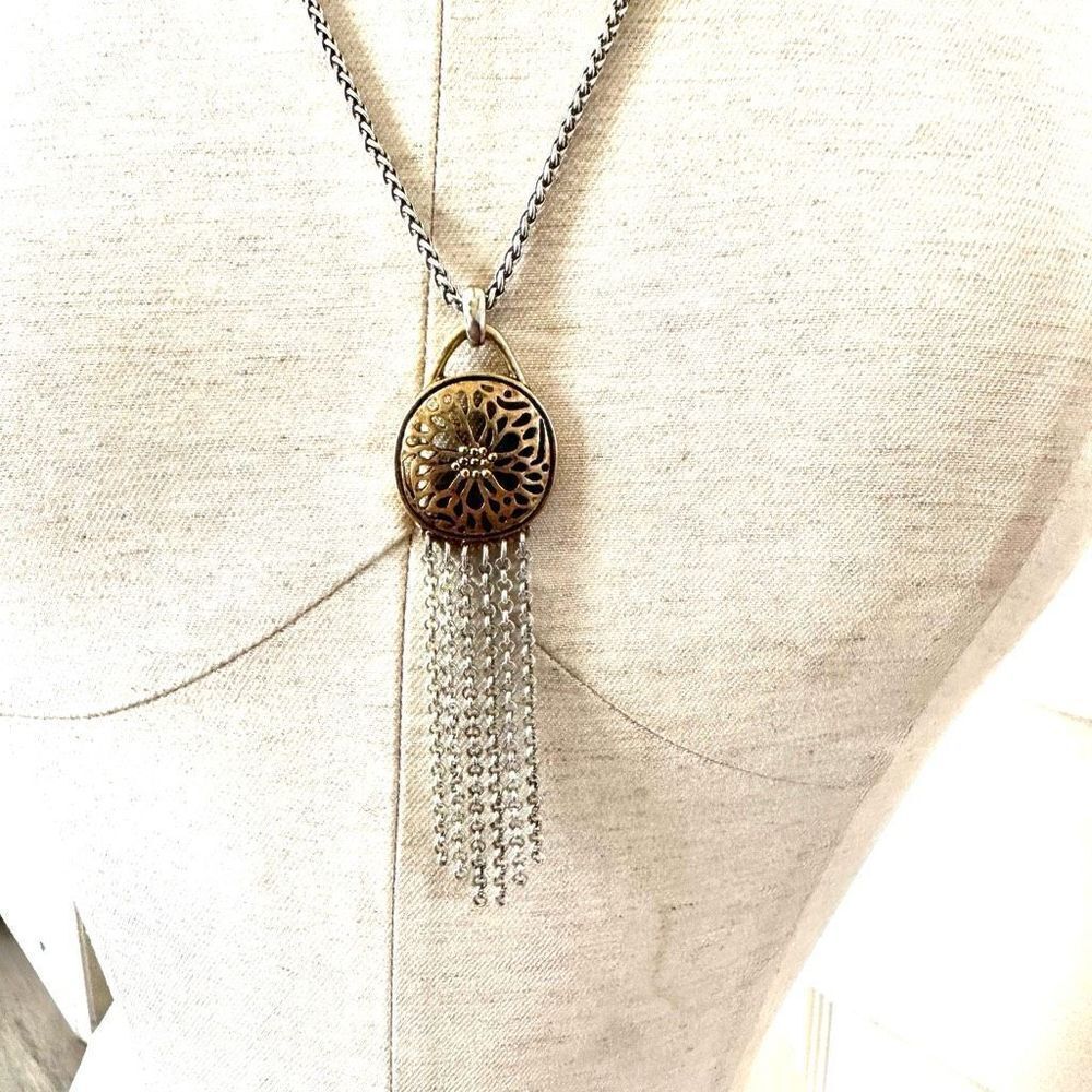 Lucky brand silver/gold tone fringe pendant necklace